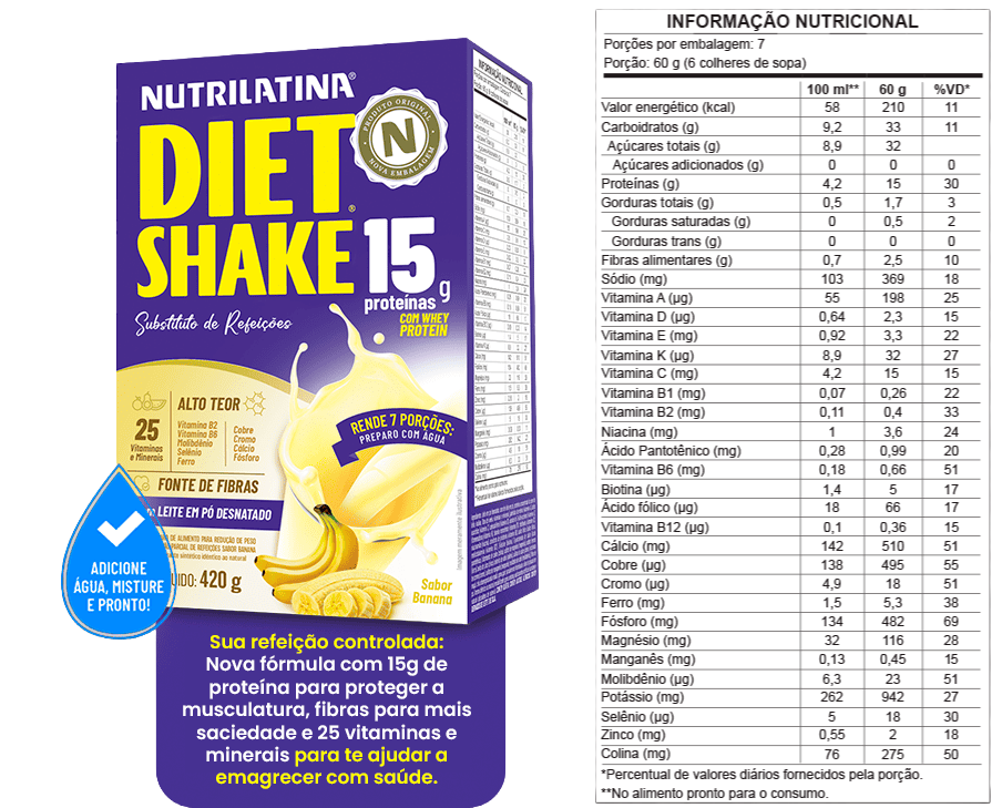 Diet Shake - Tabela nutricional banana