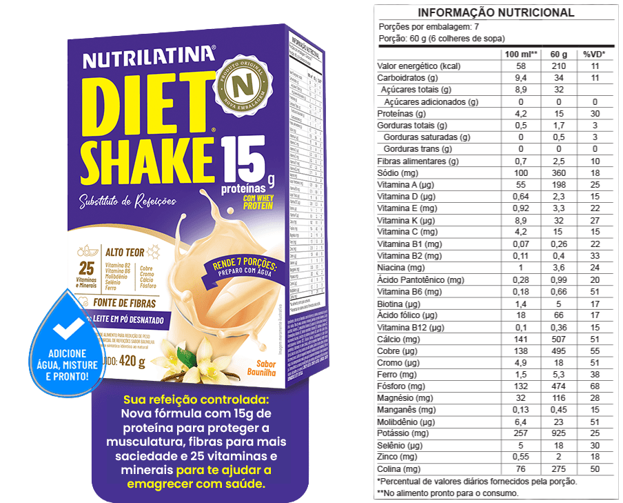 Diet Shake - Tabela nutricional baunilha
