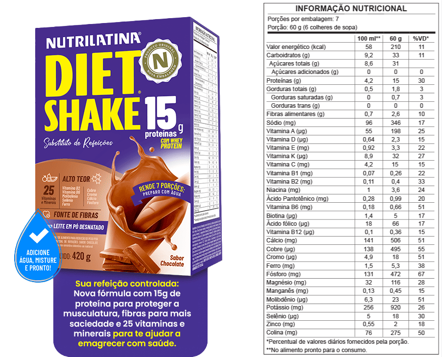 Diet shake - Tabela Nutricional chocolate